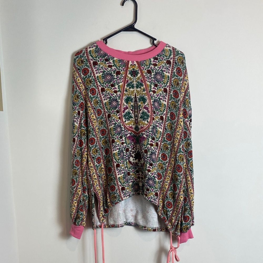 Alice + Olivia Amirah Drawstring-Hem Patterned Sweatshirt Crewneck Size L